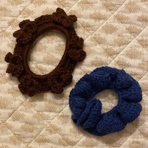 Brown and Blue Knitted Hair Accessories